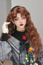 Perruque Lolita Bouclée en Laine Moelleuse Élégante Vintage Orange-Brun